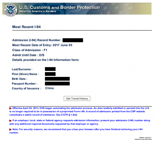 Students I 94 Form Sample